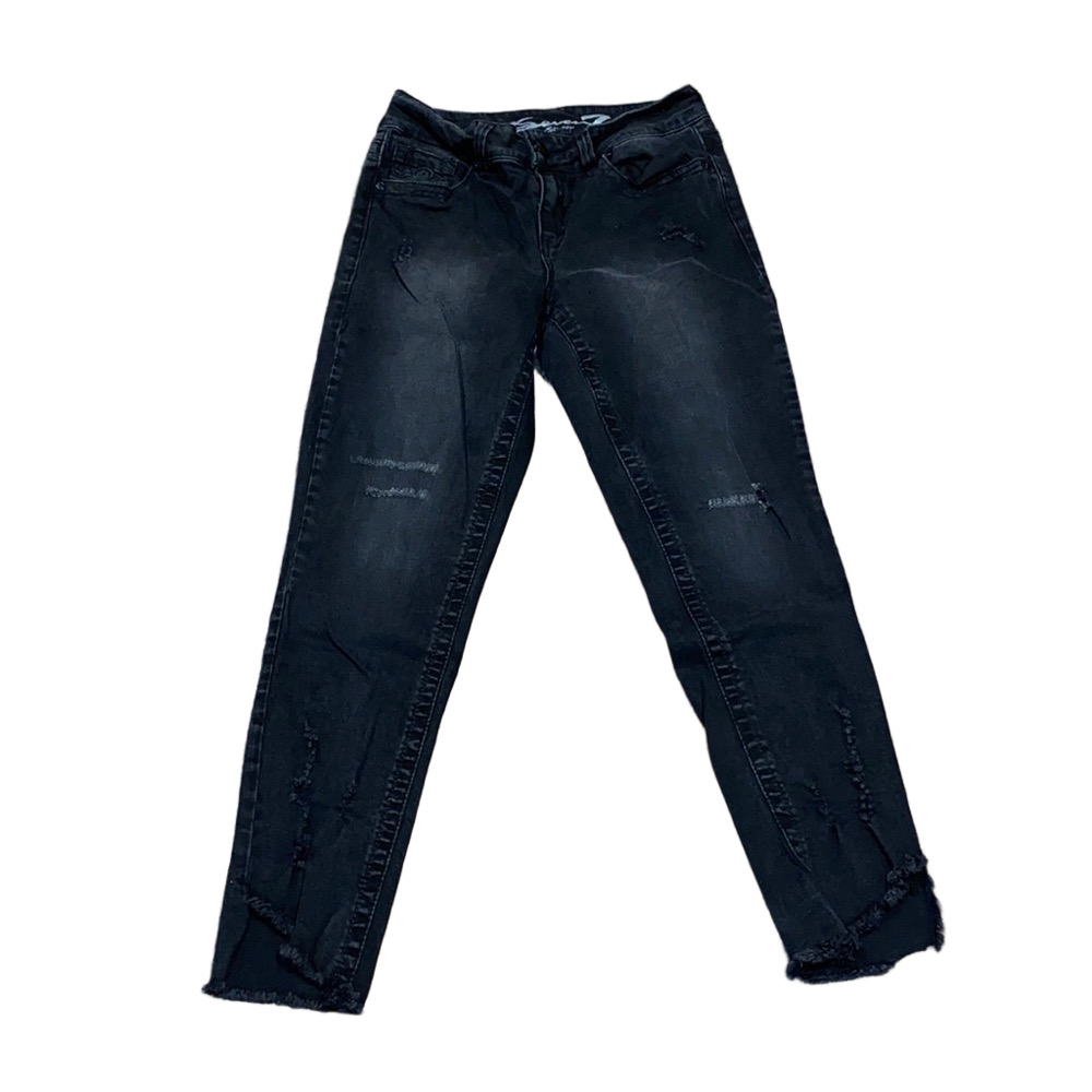 Seven7 Dark Wash Distressed Skinny Ankle Jeans Black SIZE 8